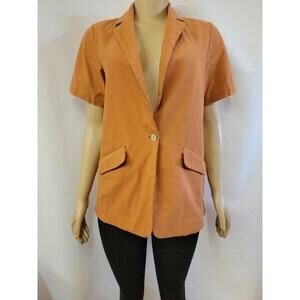 Free People Rust Cotton Orange One Button Sz M Women's Blazer Jacket SS #C